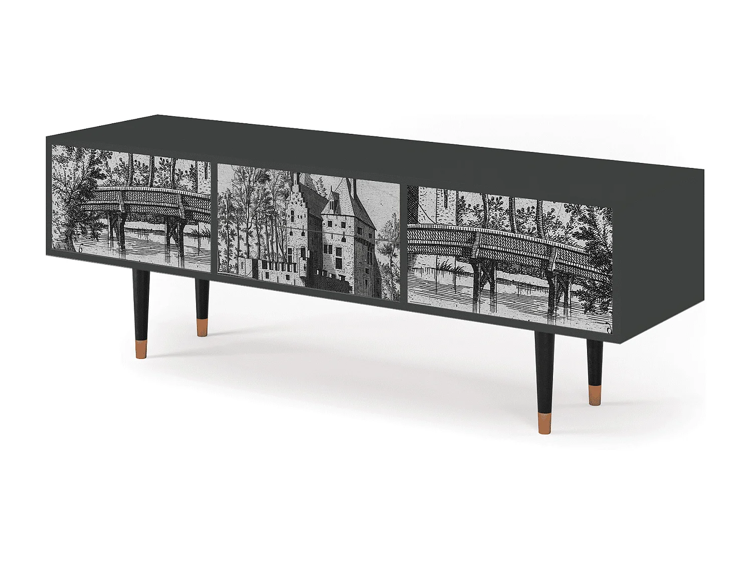 Szafka RTV - 170х59х48 cm - T4 - Castle with Bridge, Antracyt