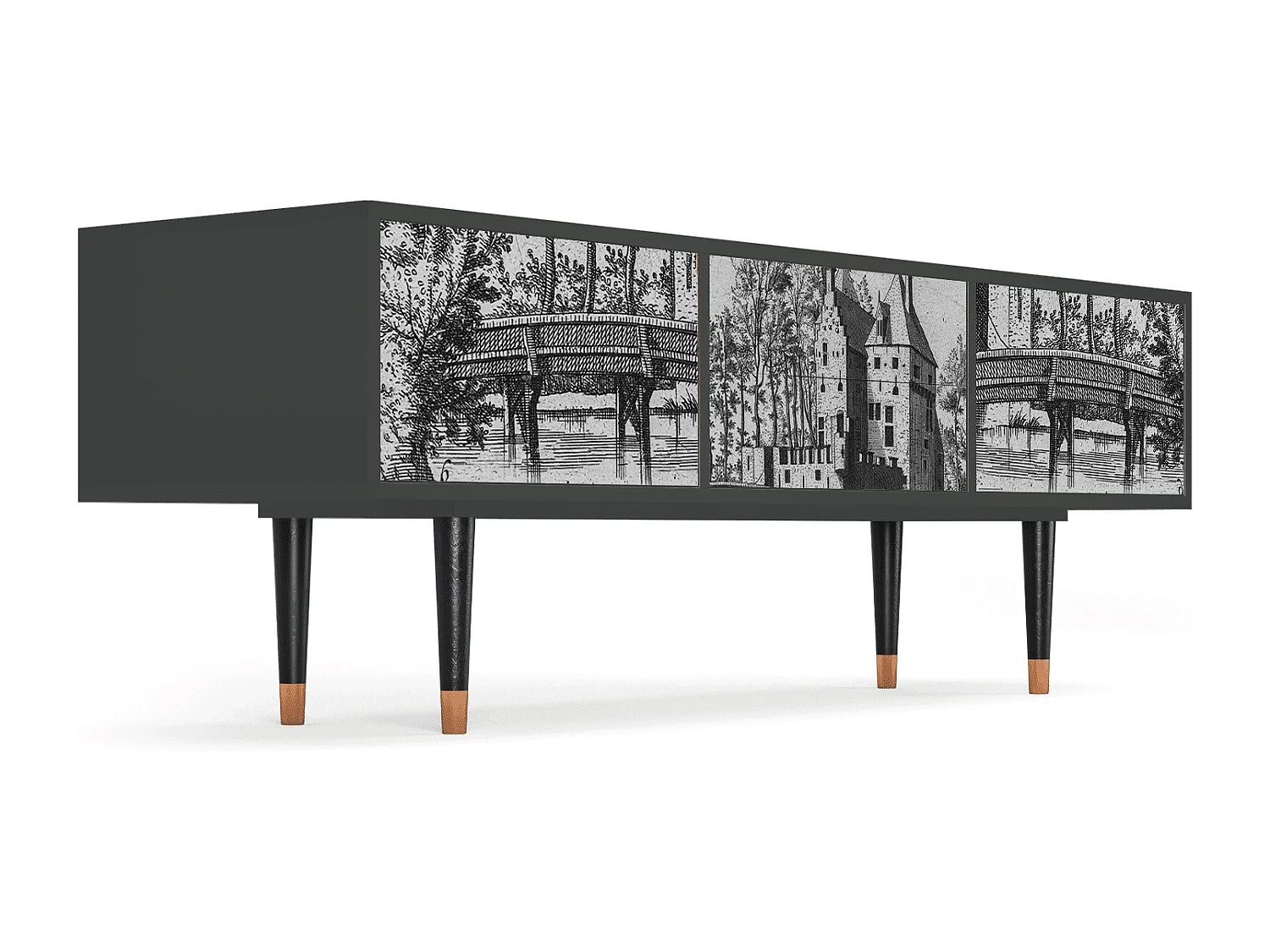 Szafka RTV - 170х59х48 cm - T4 - Castle with Bridge, Antracyt