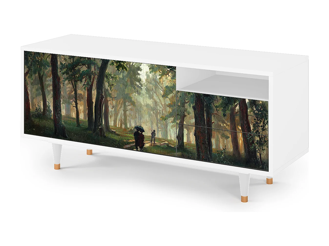 TV-Möbel - 125х56х41 cm - T7 -  Rain in the Oak Forest, Weiß