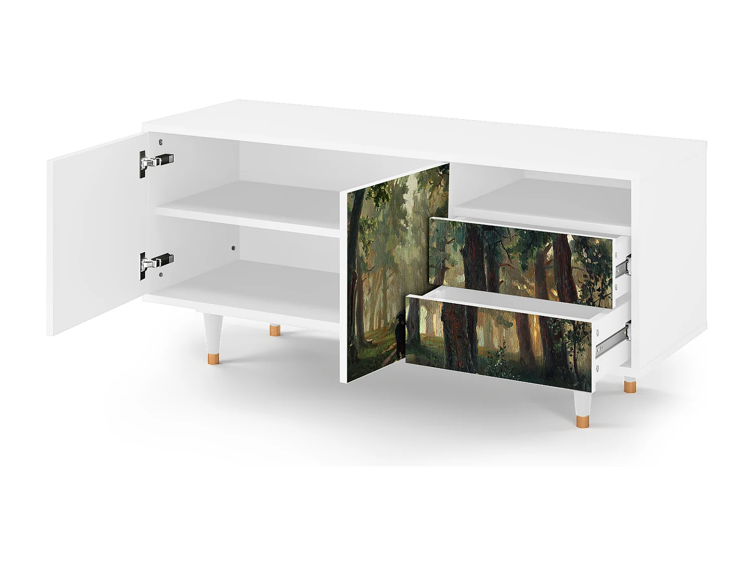 TV-Möbel - 125х56х41 cm - T7 -  Rain in the Oak Forest, Weiß