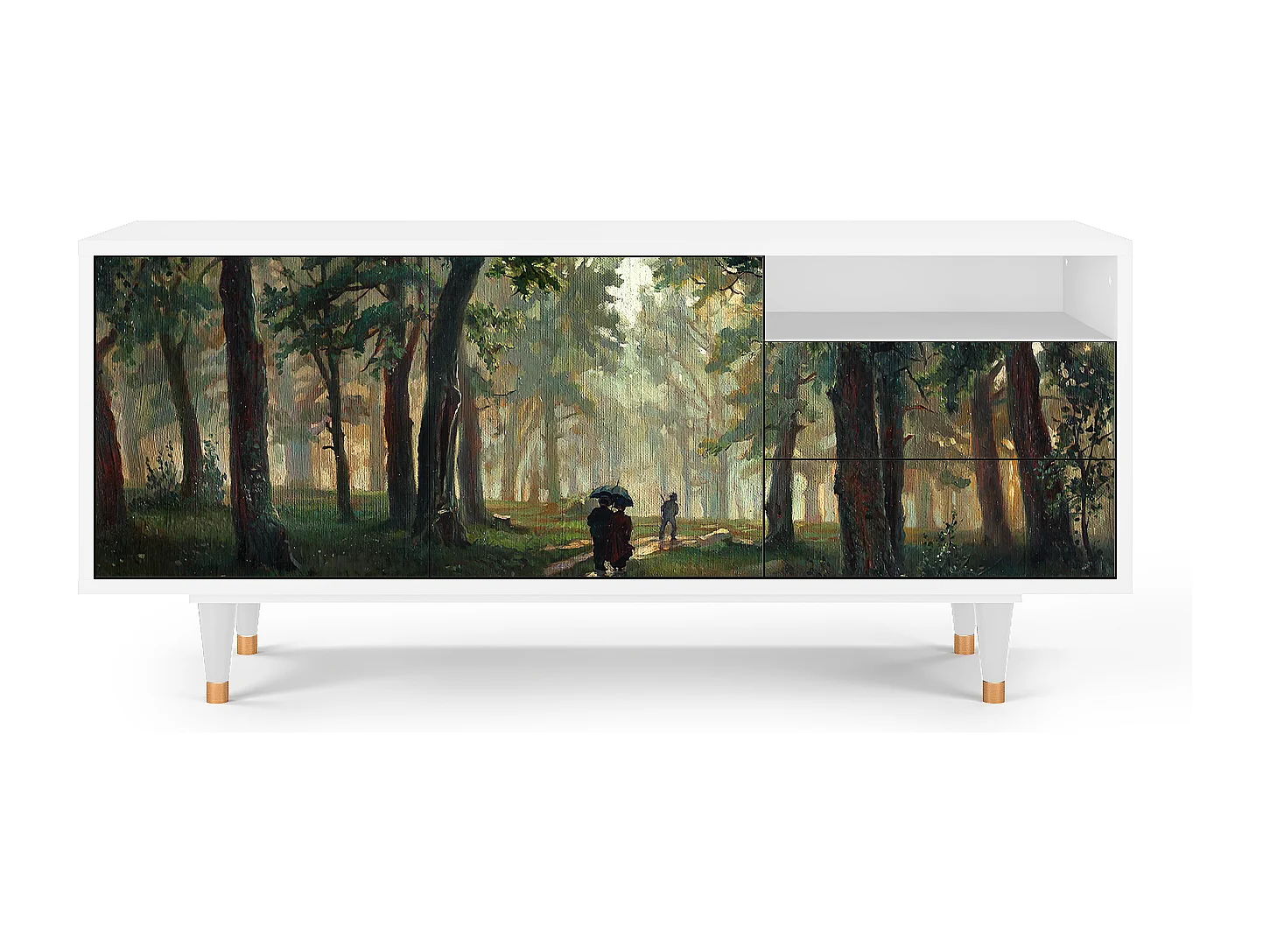 TV-Möbel - 125х56х41 cm - T7 -  Rain in the Oak Forest, Weiß