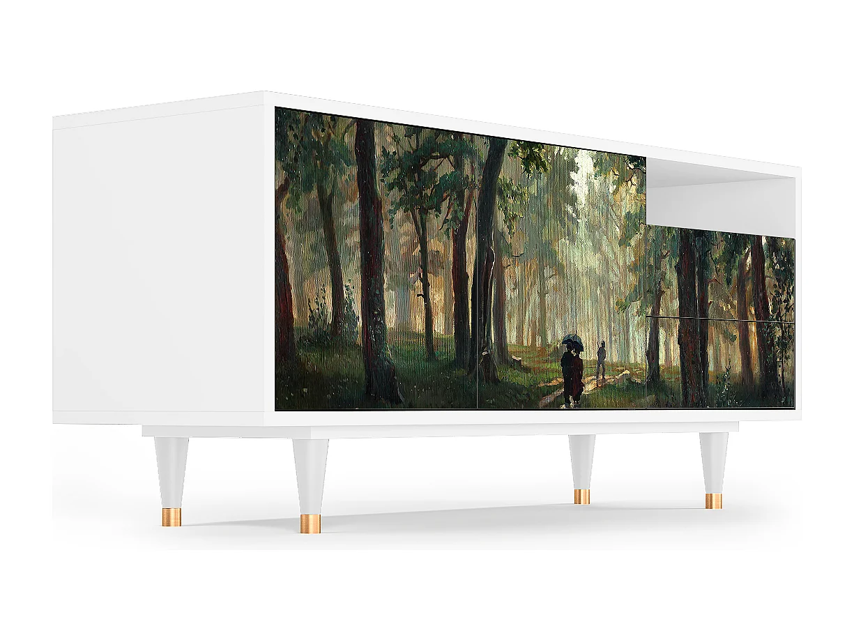 TV-Möbel - 125х56х41 cm - T7 -  Rain in the Oak Forest, Weiß