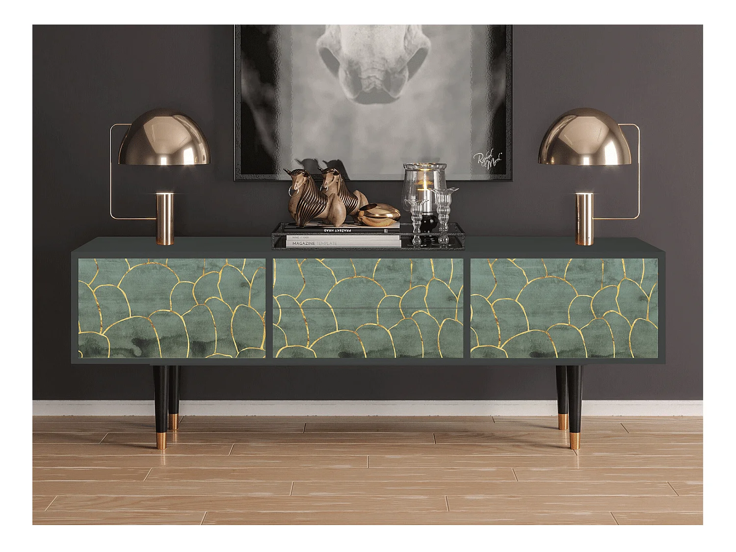 Meuble TV - 170х59х48 cm - T4 - Magnificent Water Lily, Anthracite
