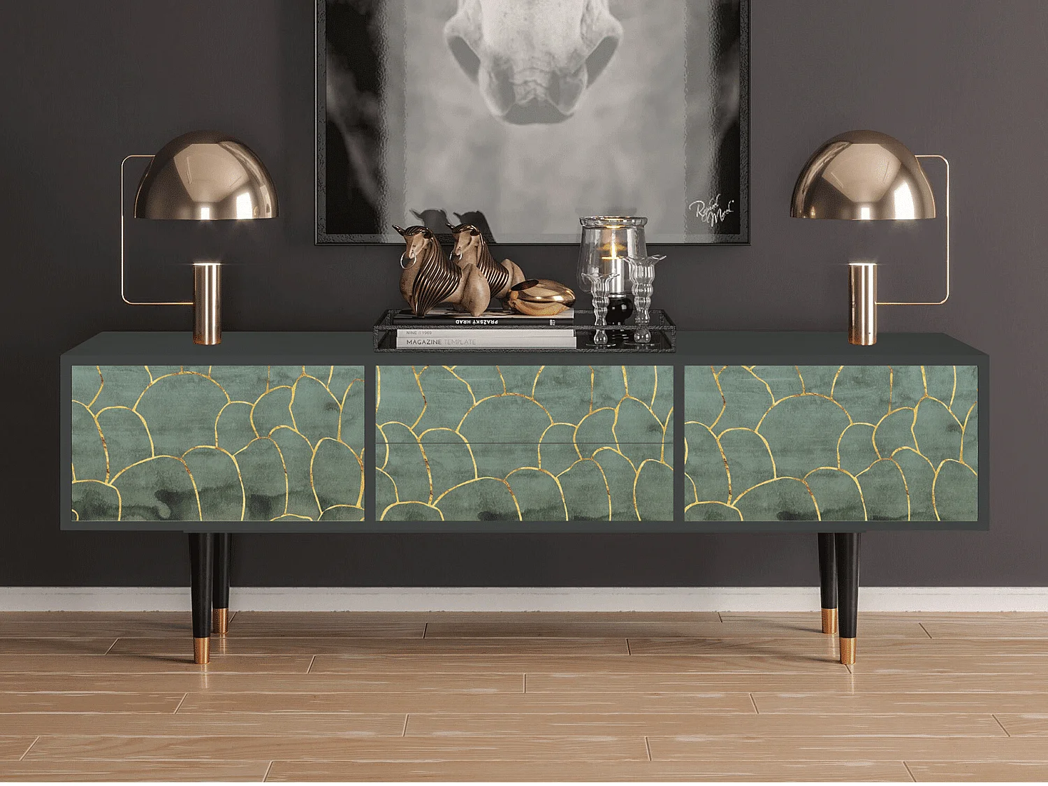 Meuble TV - 170х59х48 cm - T4 - Magnificent Water Lily, Anthracite