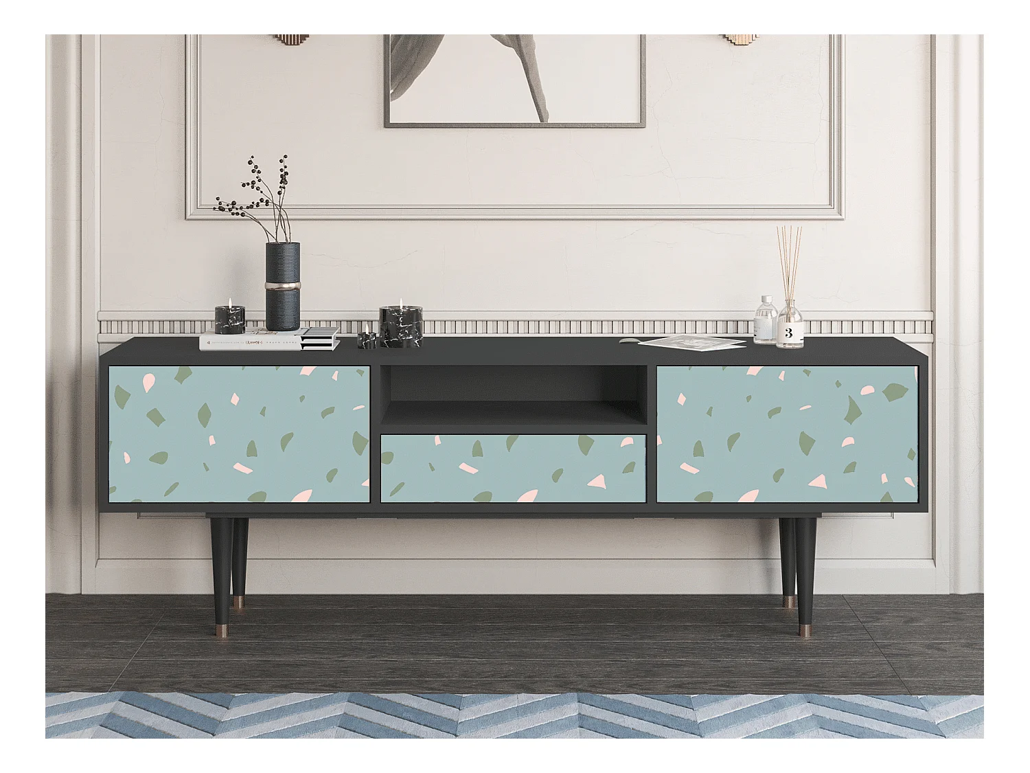 Meuble TV - 170х59х41 cm - T6 - Blue Drops, Anthracite