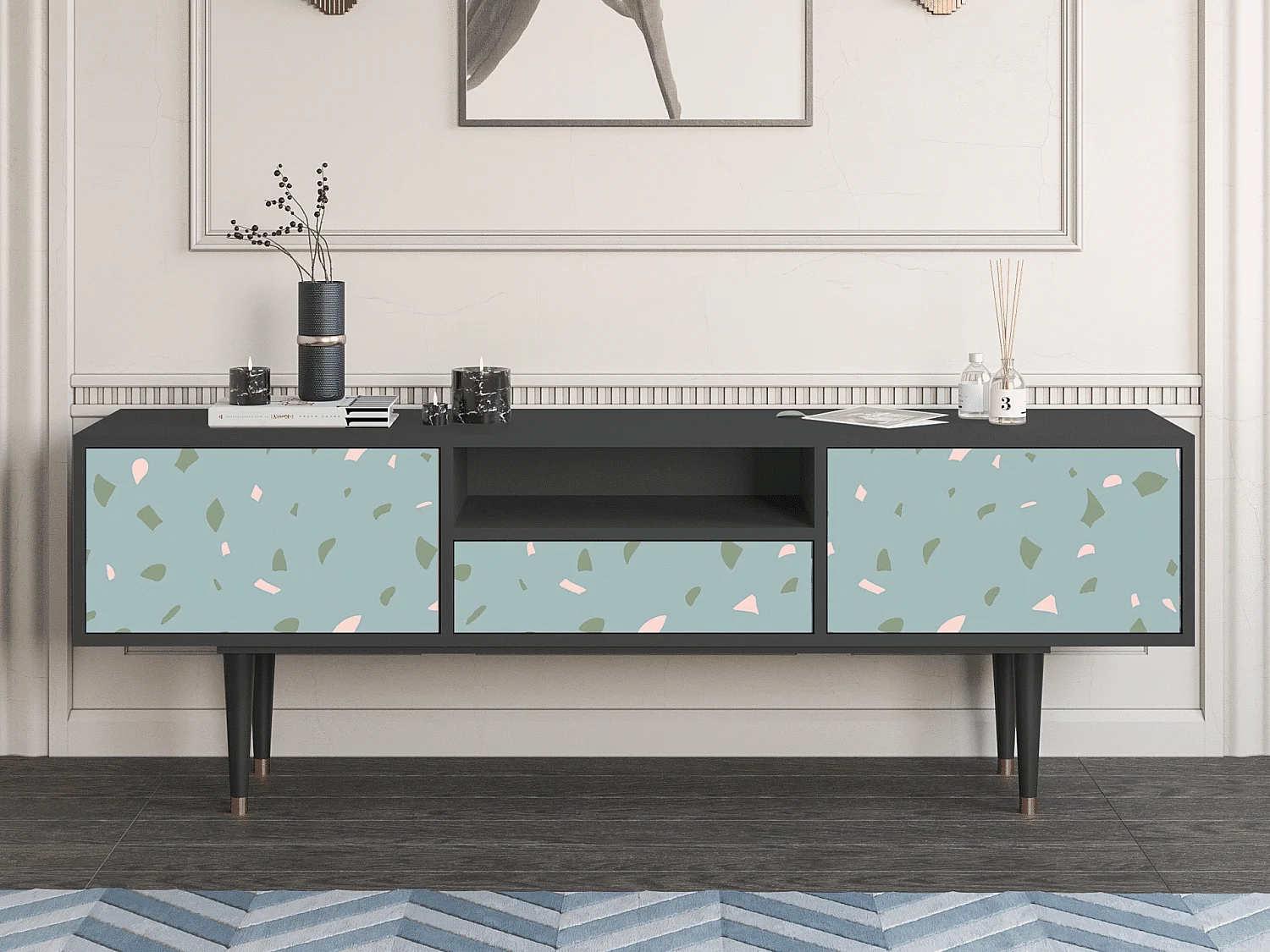 Meuble TV - 170х59х41 cm - T6 - Blue Drops, Anthracite