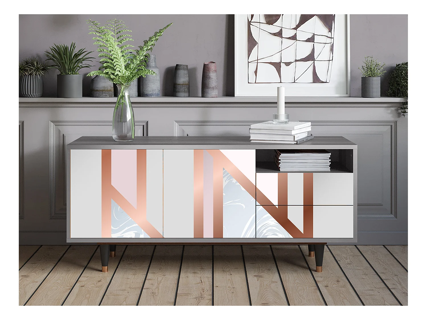 TV-Möbel - 125х56х41 cm - T7 - Champagne Story, Grau