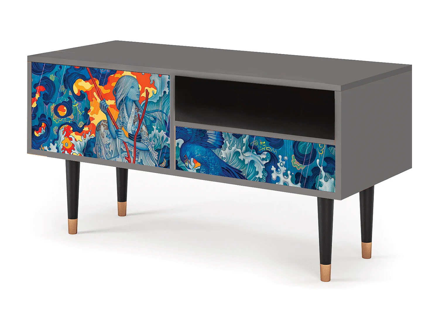 Meuble TV - 115х59х48 cm - T3 - The Girl - James Jean, Gris