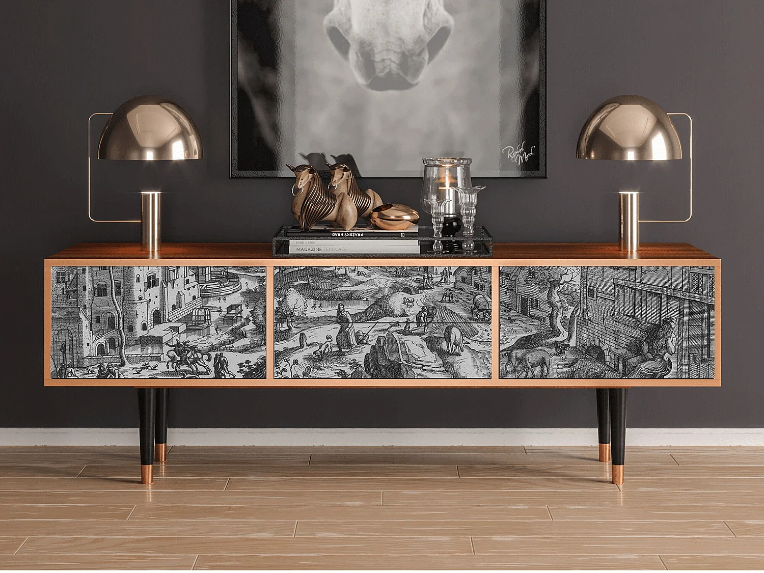 TV-meubel - 170х59х48 cm - T4 - Bird Dropping, Walnoot