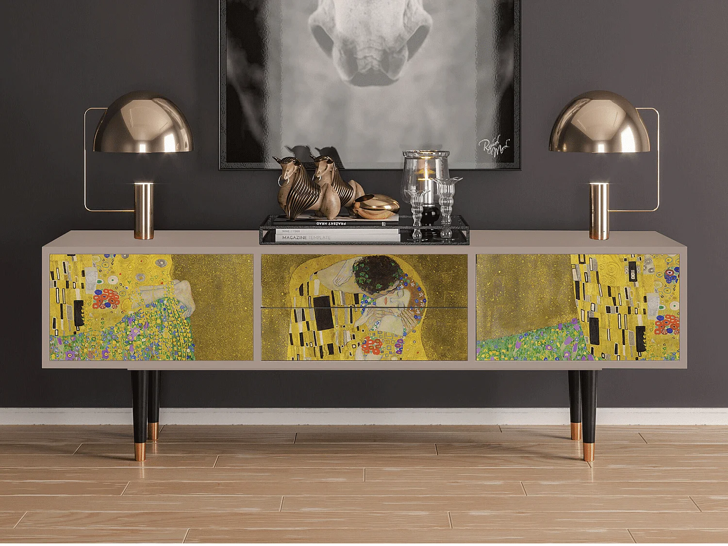 Mueble de TV - 170х59х48 cm - T4 - The Kiss by Klimt , Latte