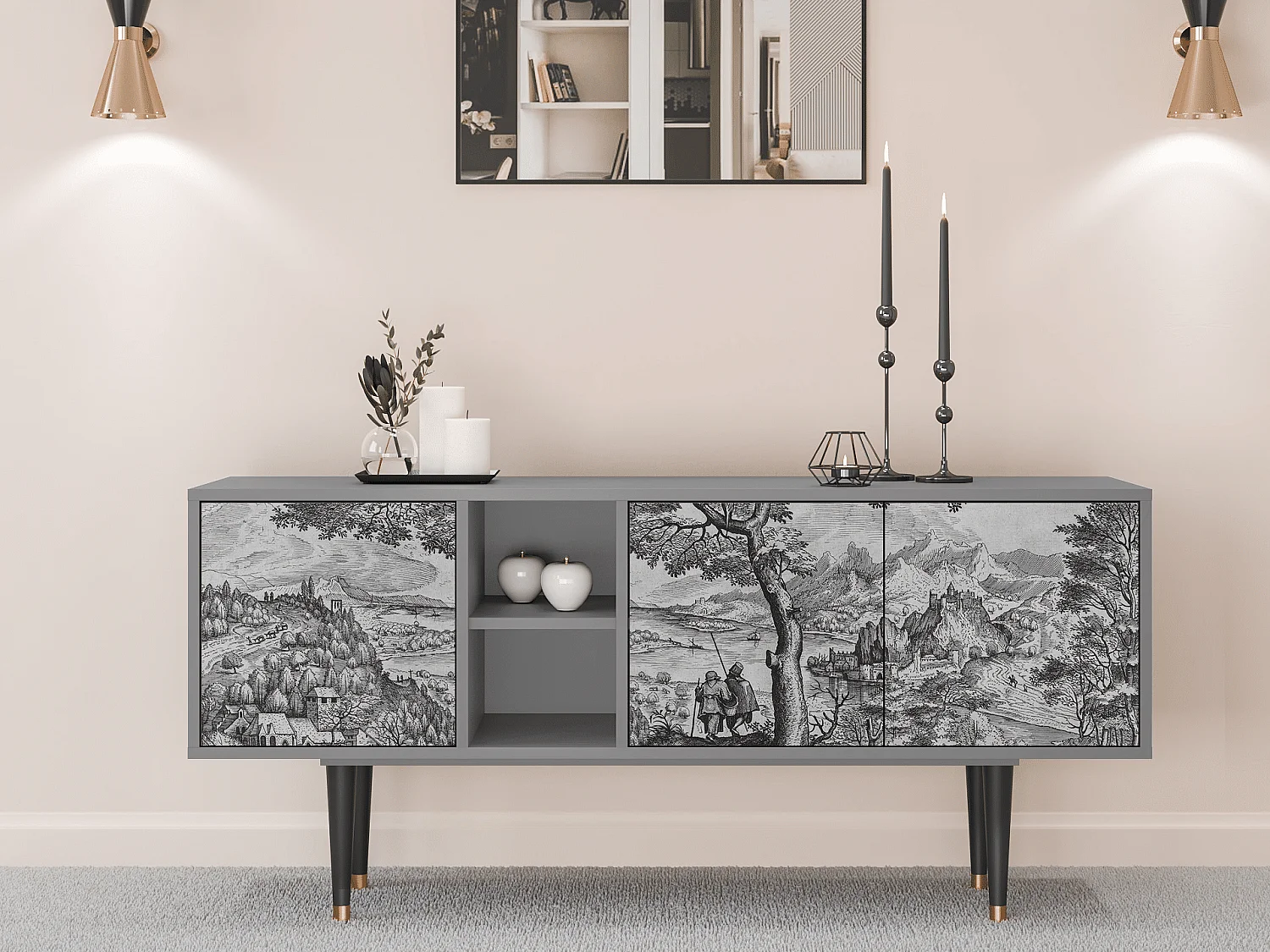 Meuble TV - 150х69х41 cm - T5 - Milites Requiescentes, Gris