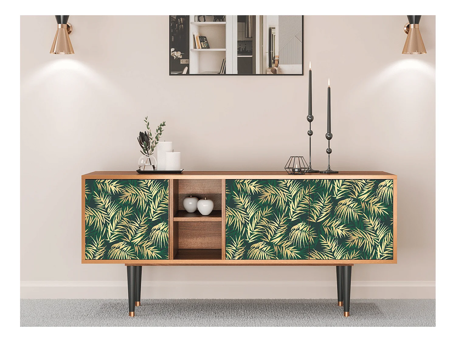 Meuble TV - 150х69х41 cm - T5 - Sunny Palm Tree, Noyer