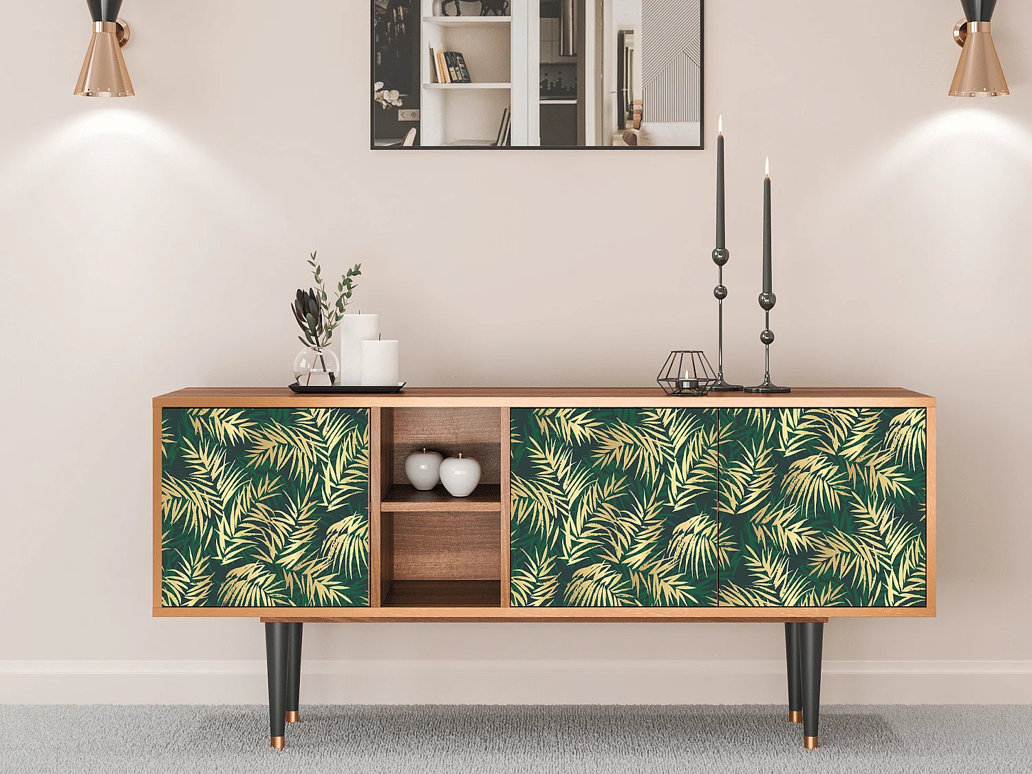 Meuble TV - 150х69х41 cm - T5 - Sunny Palm Tree, Noyer