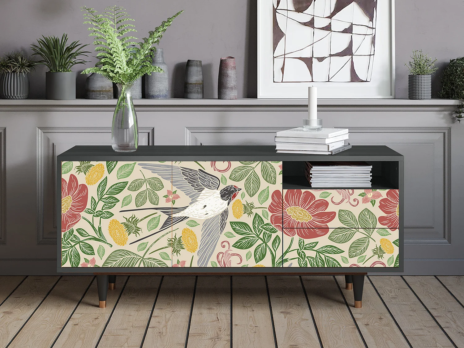 TV-Möbel - 125х56х41 cm - T7 - Spring Swallow, Anthrazit