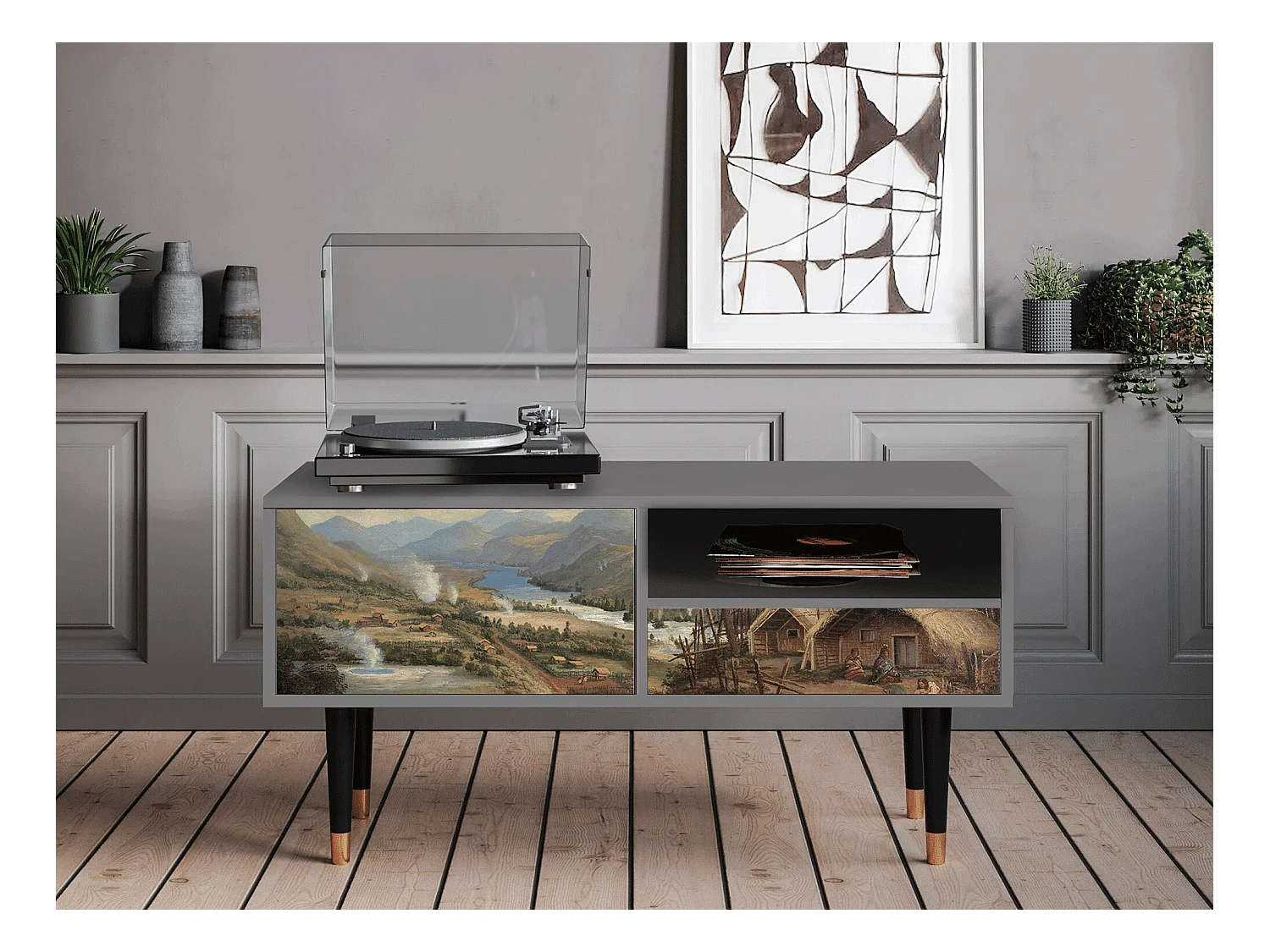 Meuble TV - 115х59х48 cm - T3 - View Across the Plains , Gris