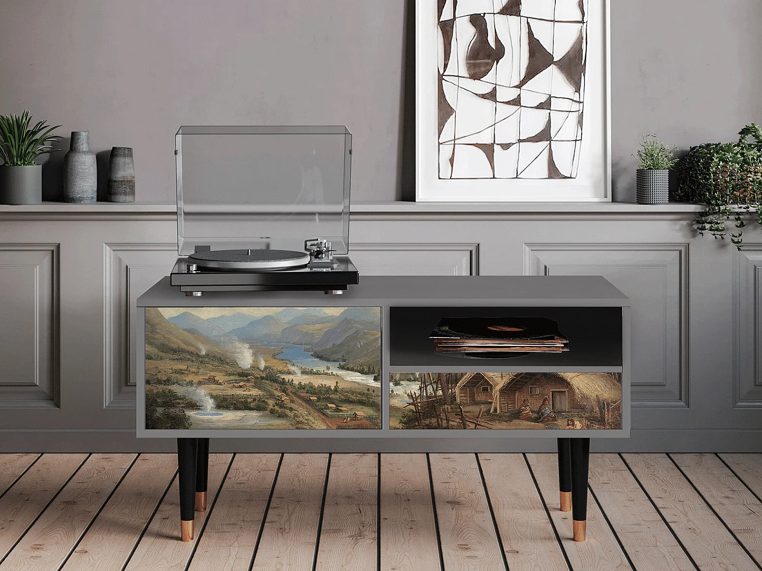 TV-meubel - 115х59х48 cm - T3 - View Across the Plains , Grijs