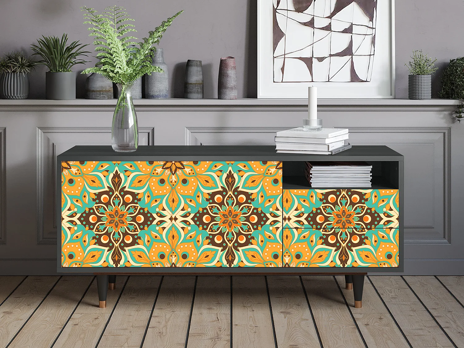 TV-meubel - 125х56х41 cm - T7 - Indian Spices, Antraciet