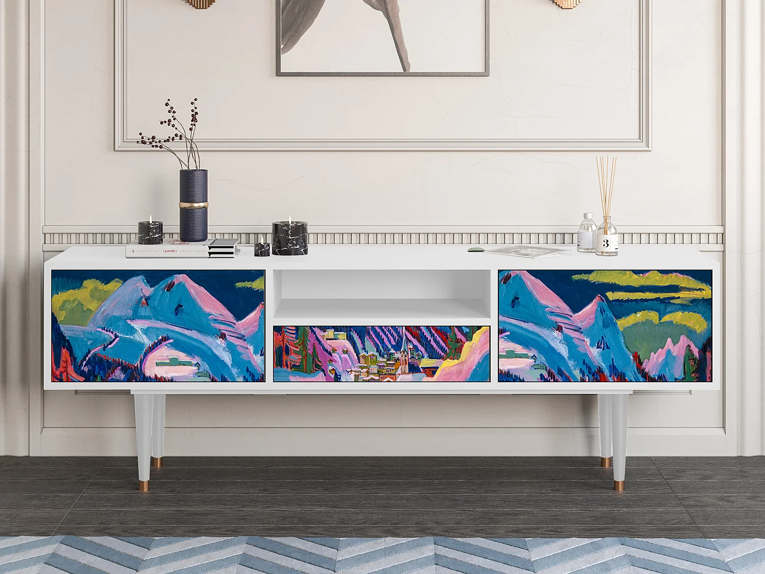 Meuble TV - 170х59х41 cm - T6 - Davos Winter, Blanc