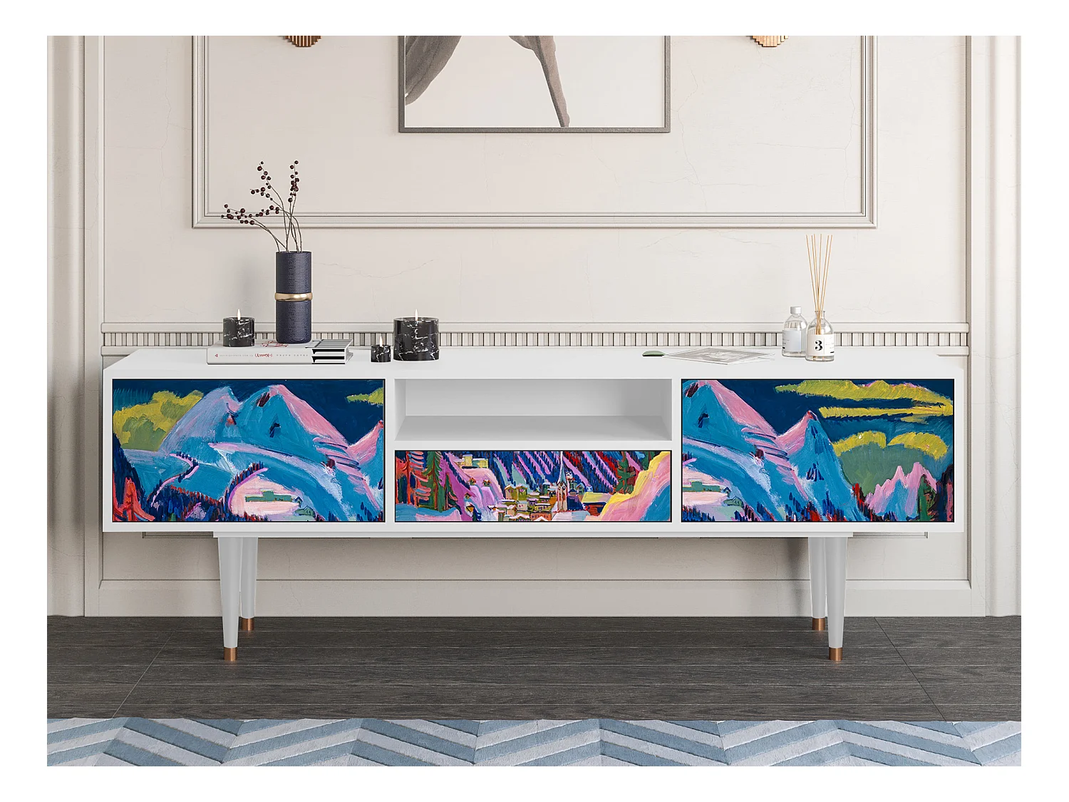 Meuble TV - 170х59х41 cm - T6 - Davos Winter, Blanc