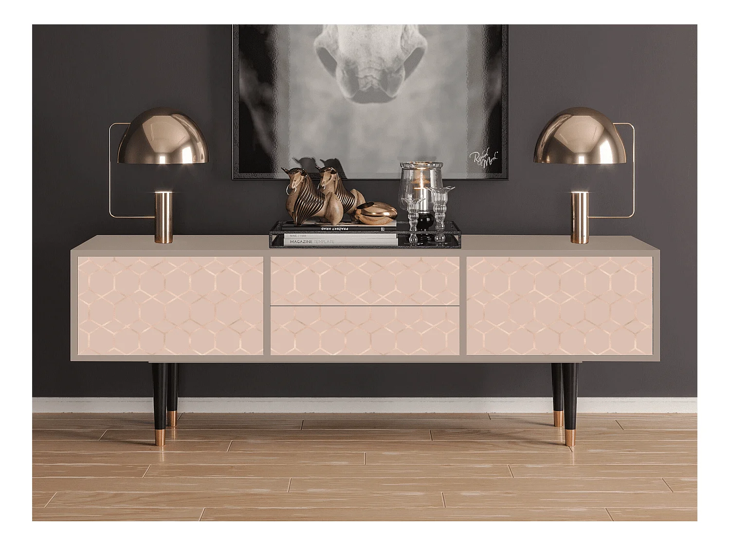 Mobile TV - 170х59х48 cm - T4 - Rose Honeycomb, Latte