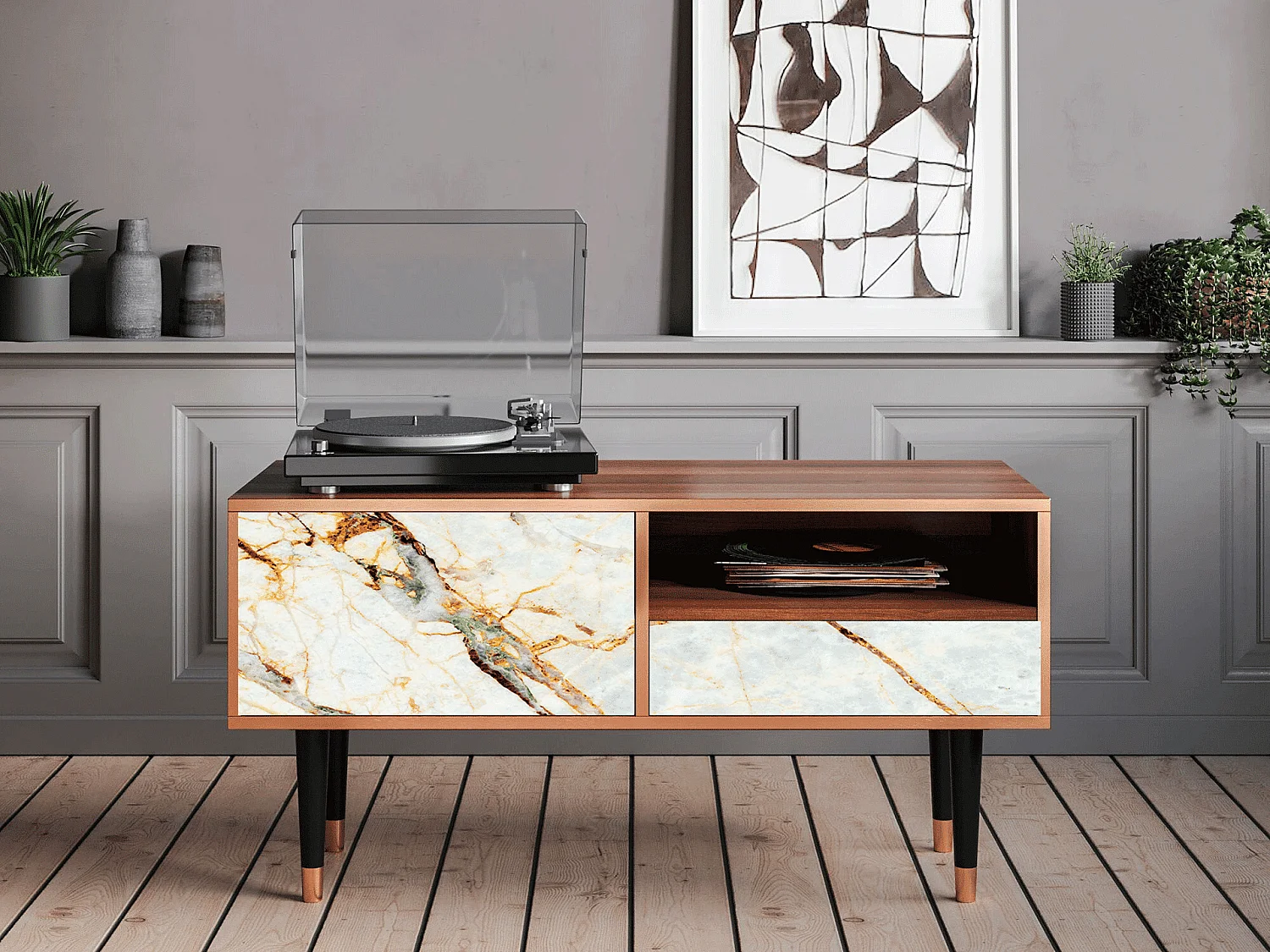 Meuble TV - 115х59х48 cm - T3 - Sabley Marble, Noyer