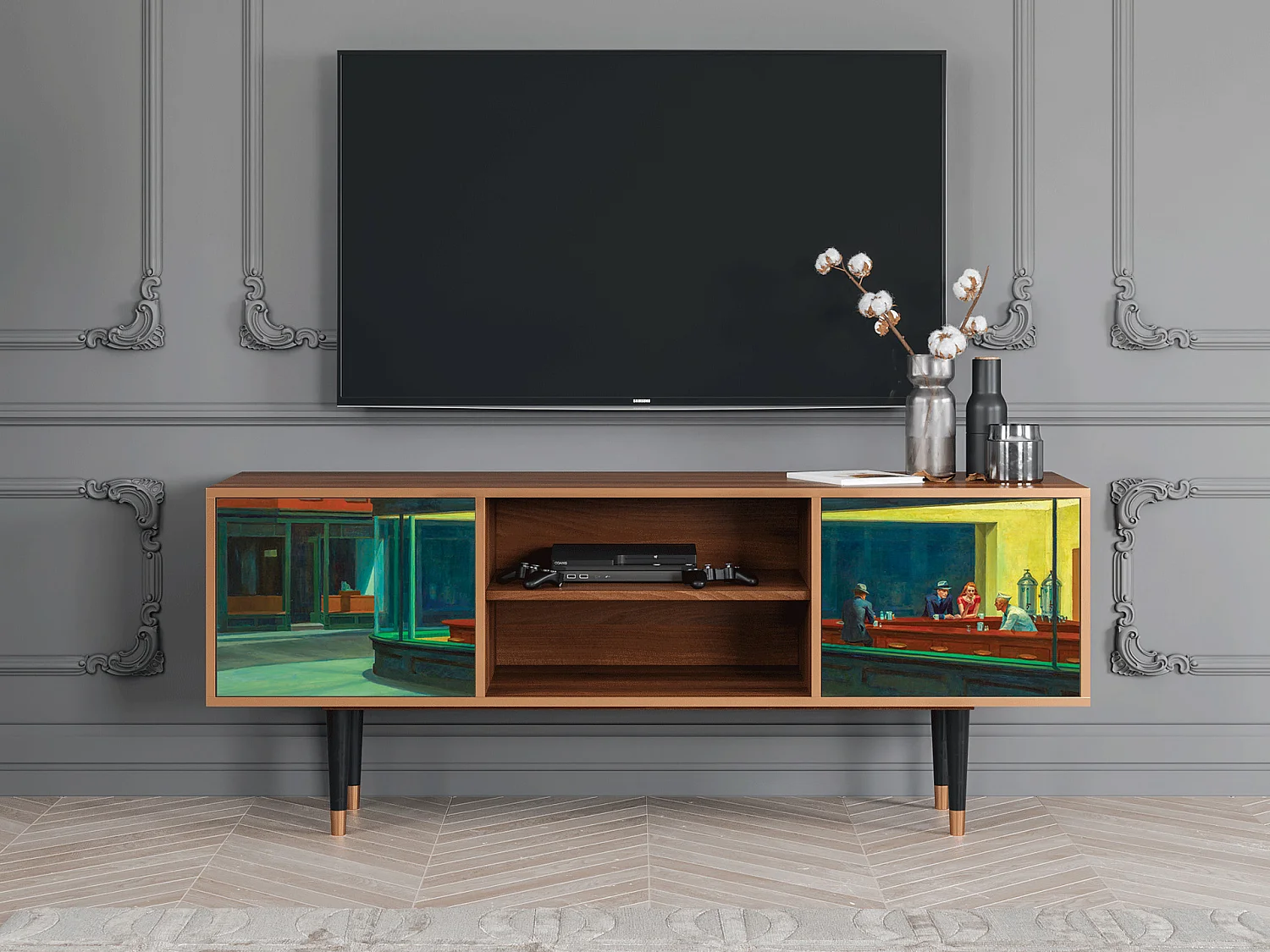 TV-Möbel - 170х69х48 cm - T2 - Nighthawks by Hopper, Walnuss