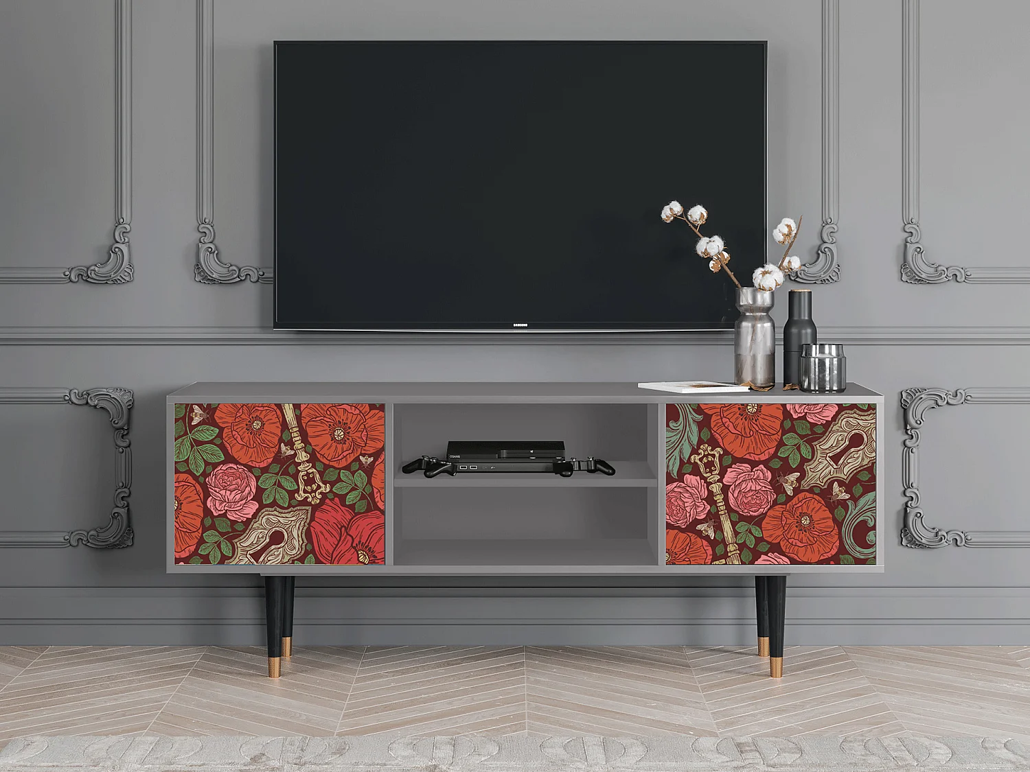 Mobile TV - 170х69х48 cm - T2 - Poppy Garden, Grigio