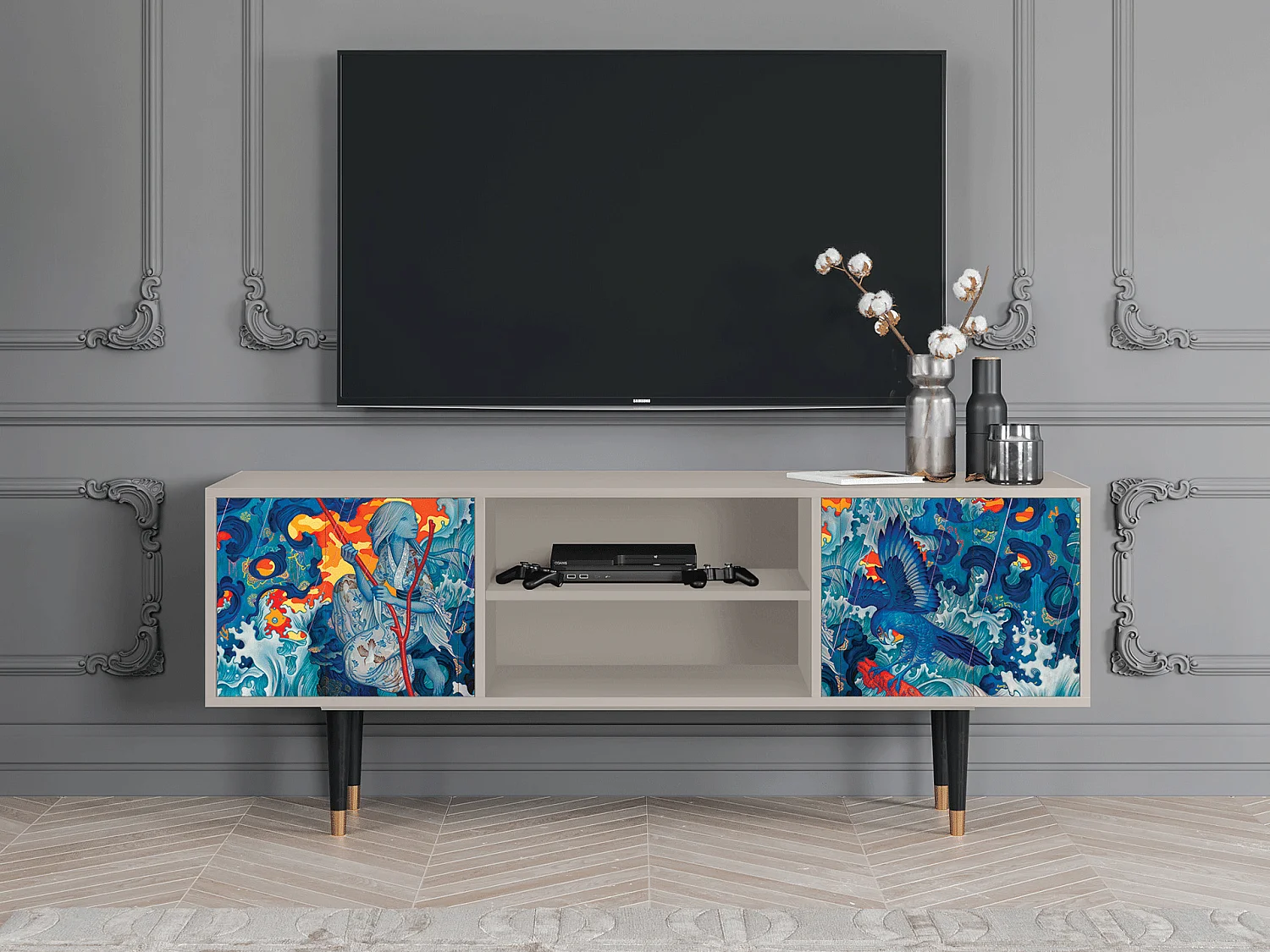 TV-Möbel - 170х69х48 cm - T2 - The Girl - James Jean, Sand