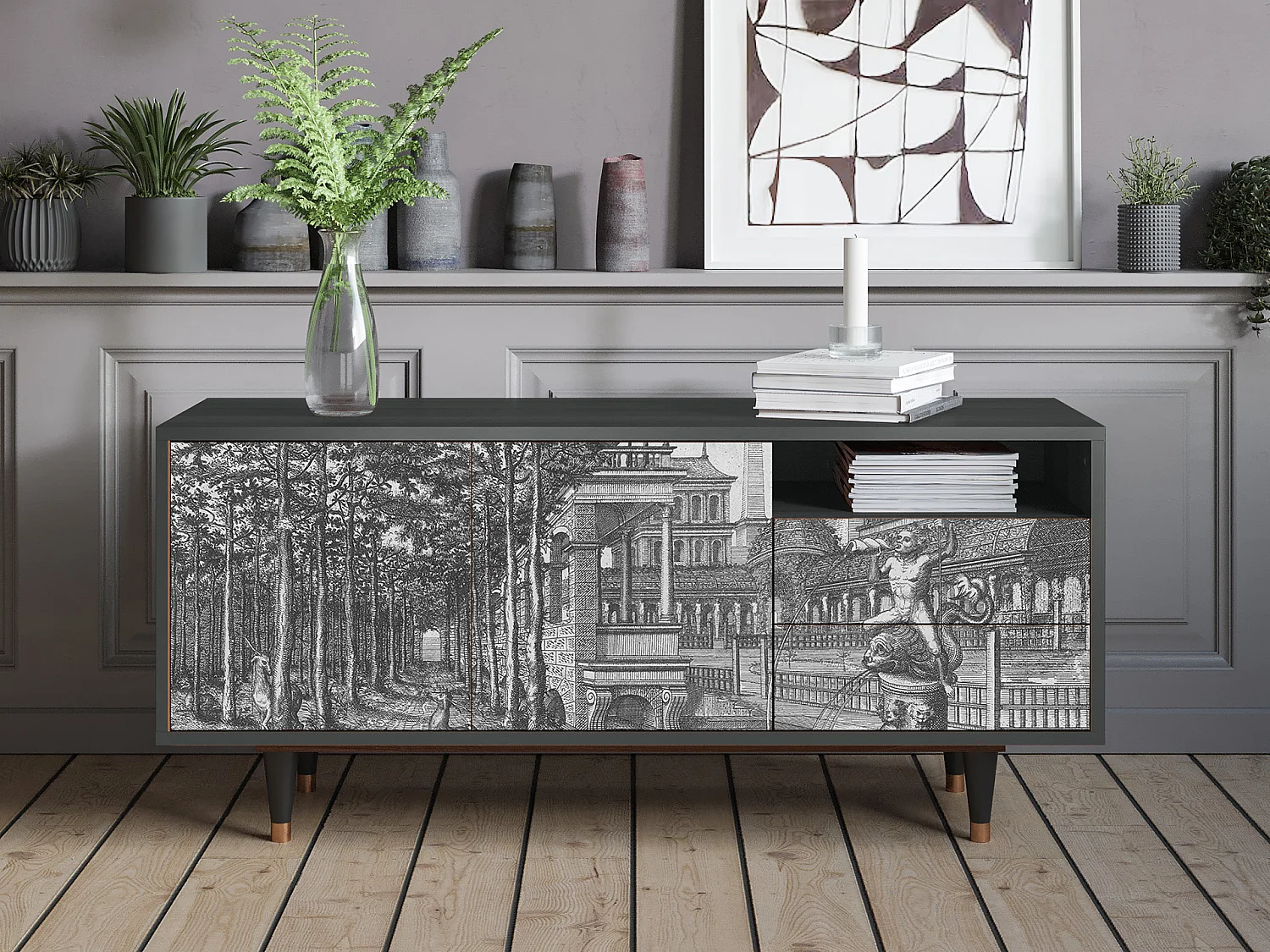 Meuble TV - 125х56х41 cm - T7 - View of the Piazza, Anthracite