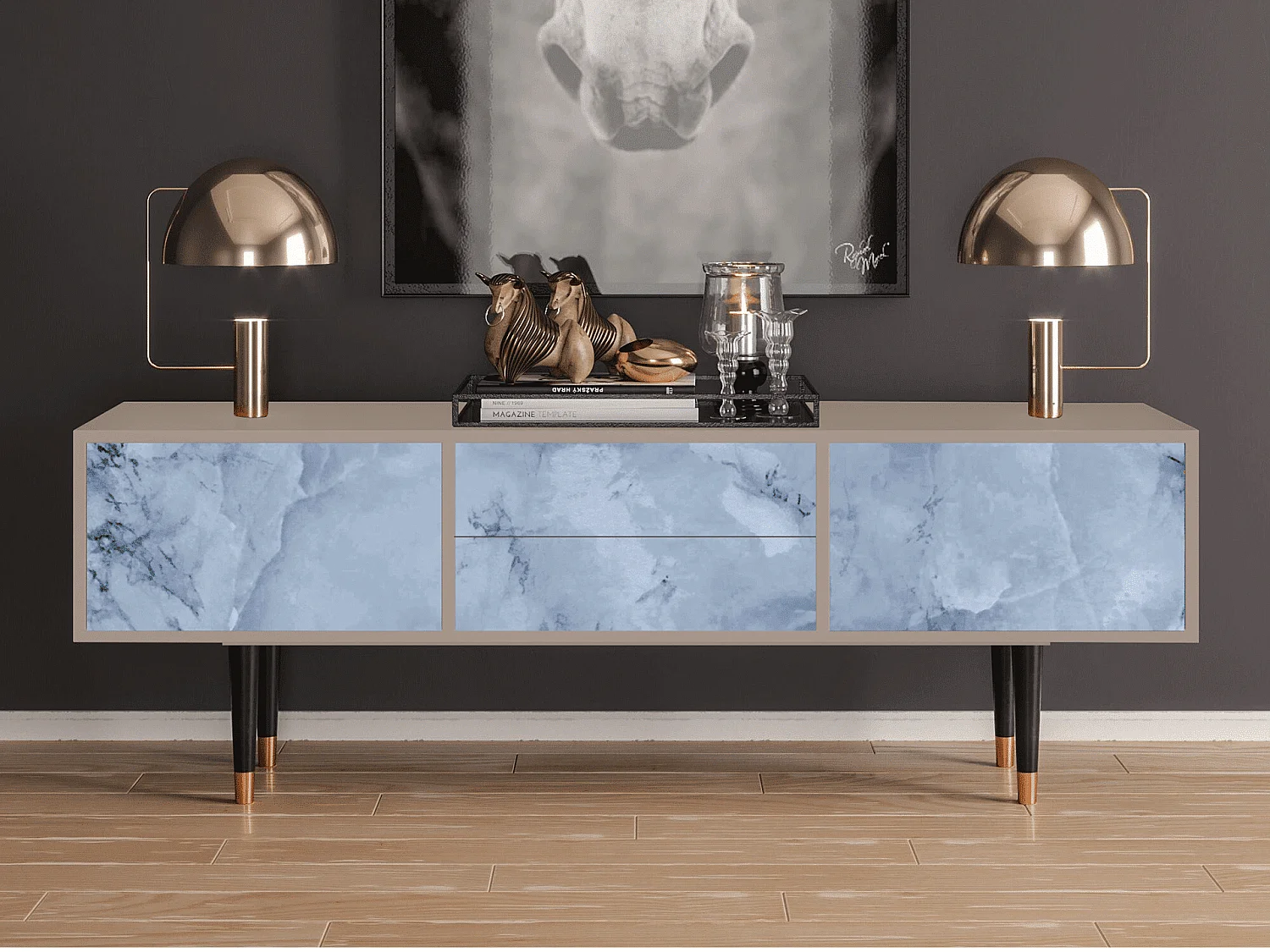 Szafka RTV - 170х59х48 cm - T4 - Feather Ice, Latte