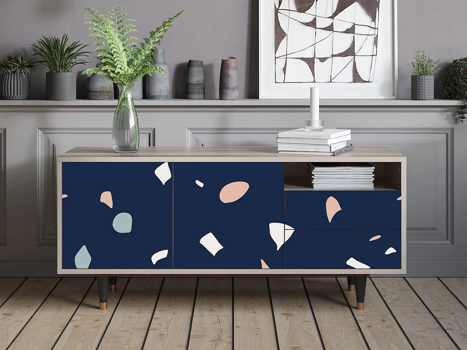 Meuble TV - 125х56х41 cm - T7 - Space Satellites, Sable