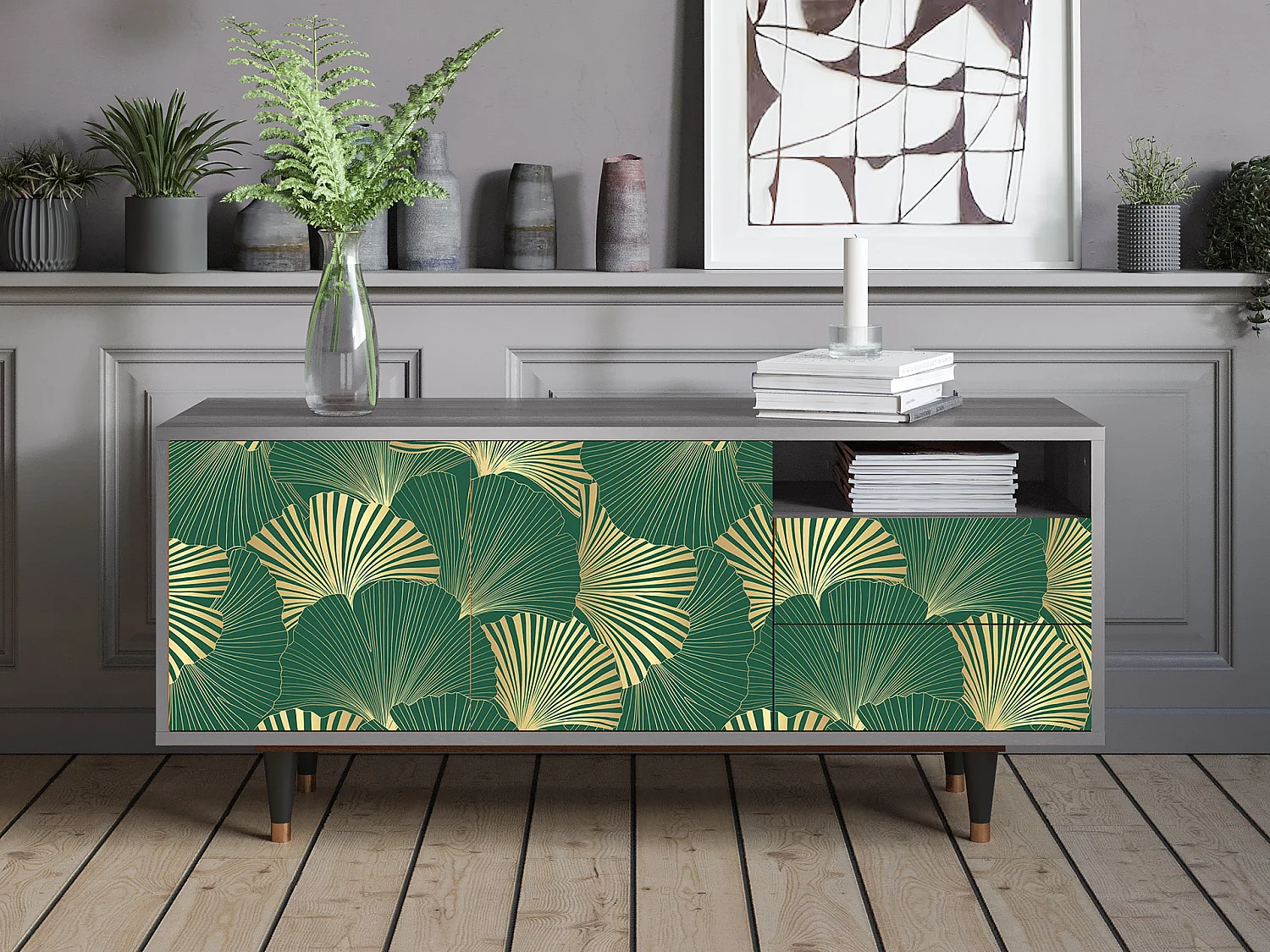 TV-meubel - 125х56х41 cm - T7 - Gold Ginkgo, Grijs