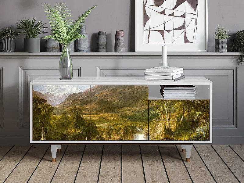 Szafka RTV - 125х56х41 cm - T7 - The Heart of the Andes , Biały