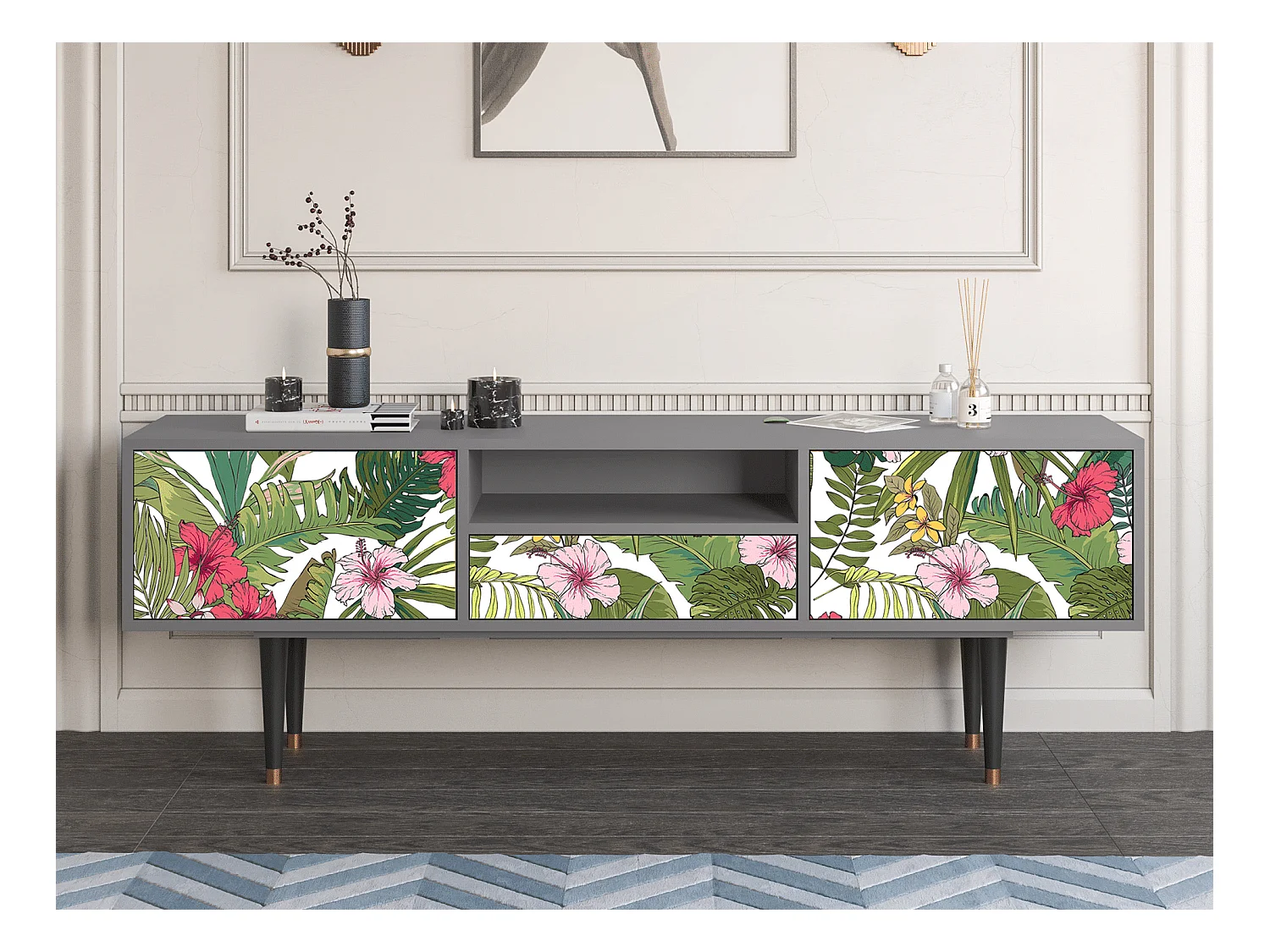 Meuble TV - 170х59х41 cm - T6 - Verdant Tropics, Gris