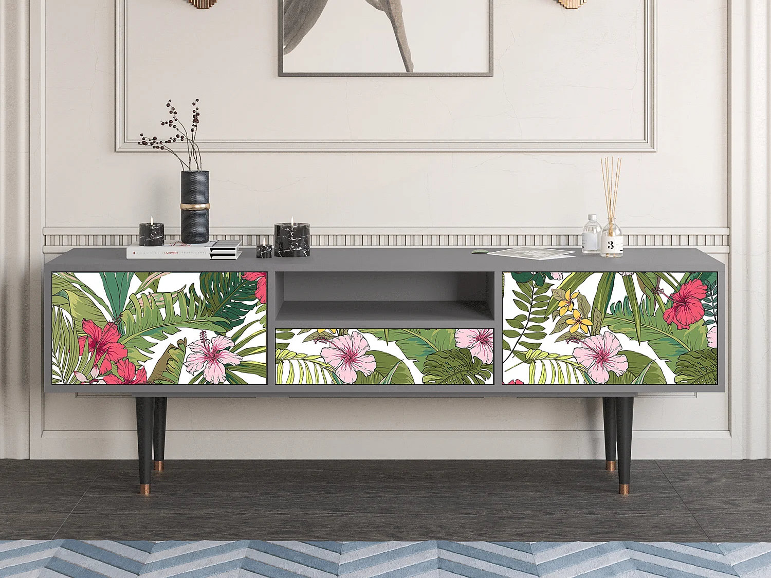 Meuble TV - 170х59х41 cm - T6 - Verdant Tropics, Gris