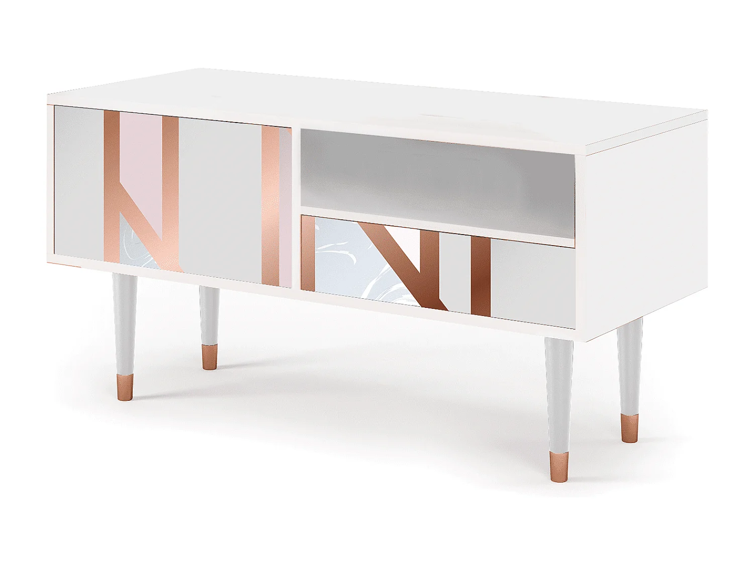 Meuble TV - 115х59х48 cm - T3 - Champagne Story, Blanc