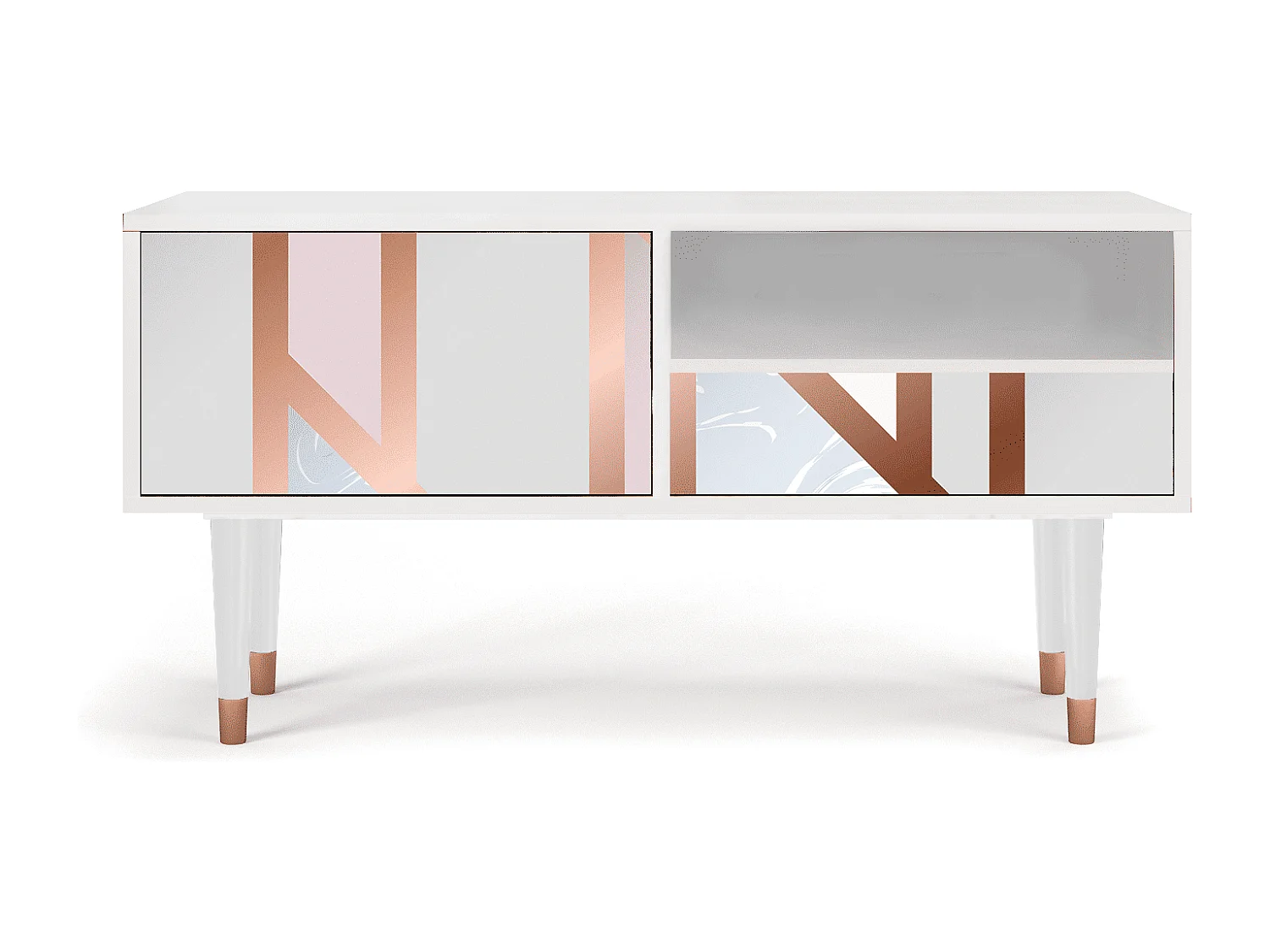 Mueble de TV - 115х59х48 cm - T3 - Champagne Story, Blanco