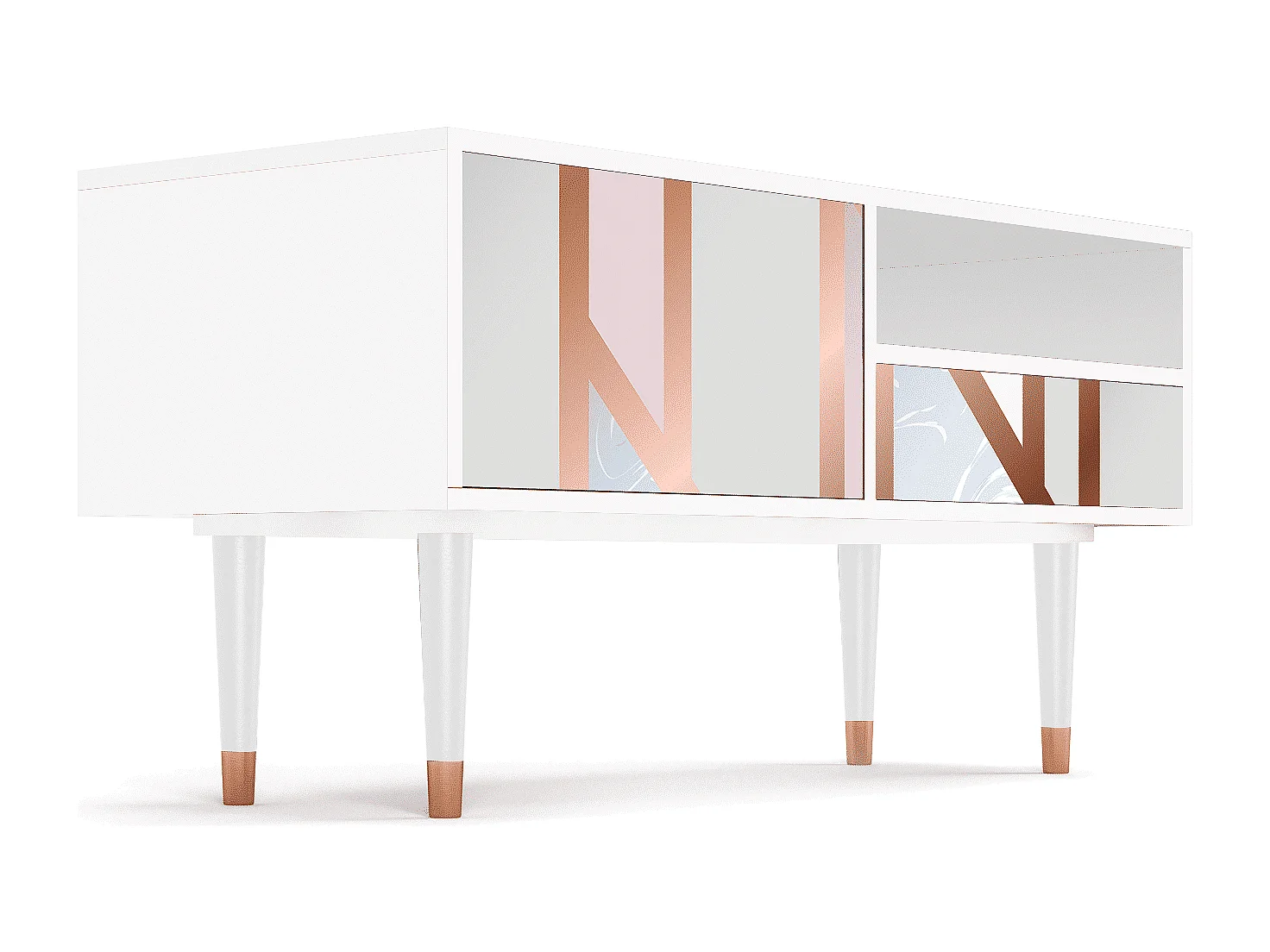 Mueble de TV - 115х59х48 cm - T3 - Champagne Story, Blanco