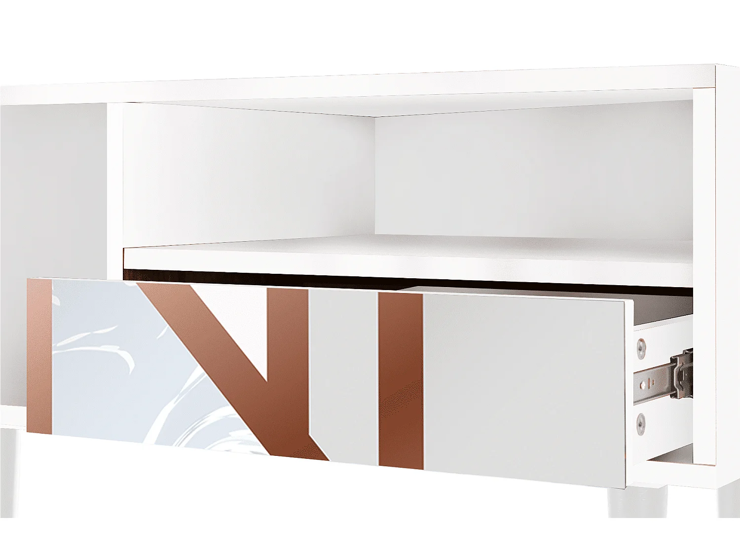 Mueble de TV - 115х59х48 cm - T3 - Champagne Story, Blanco