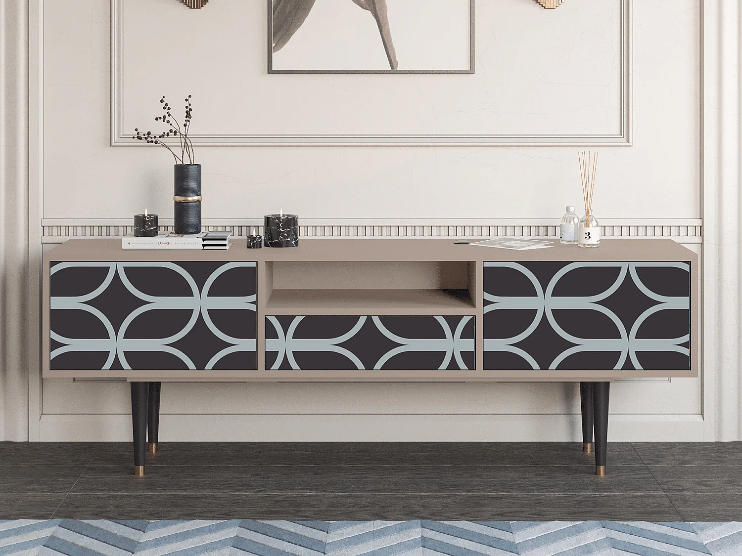 Meuble TV - 170х59х41 cm - T6 - Braided Blue, Latte