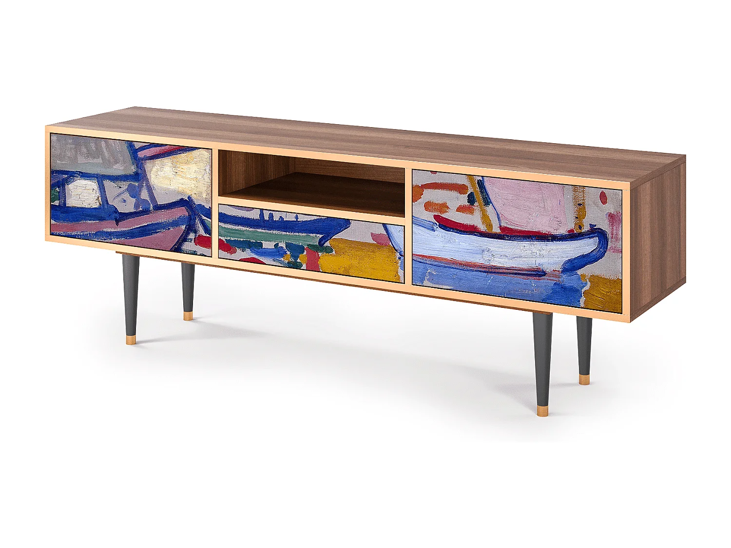 Meuble TV - 170х59х41 cm - T6 - The Port of Collioure , Noyer