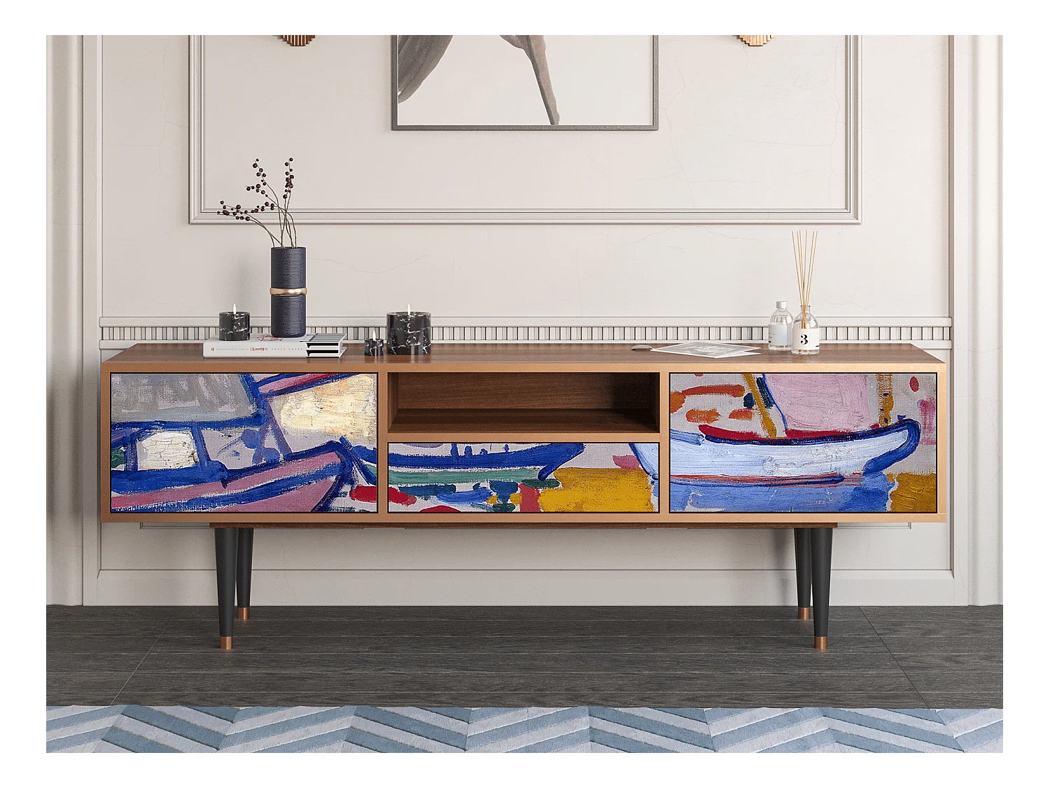 Meuble TV - 170х59х41 cm - T6 - The Port of Collioure , Noyer