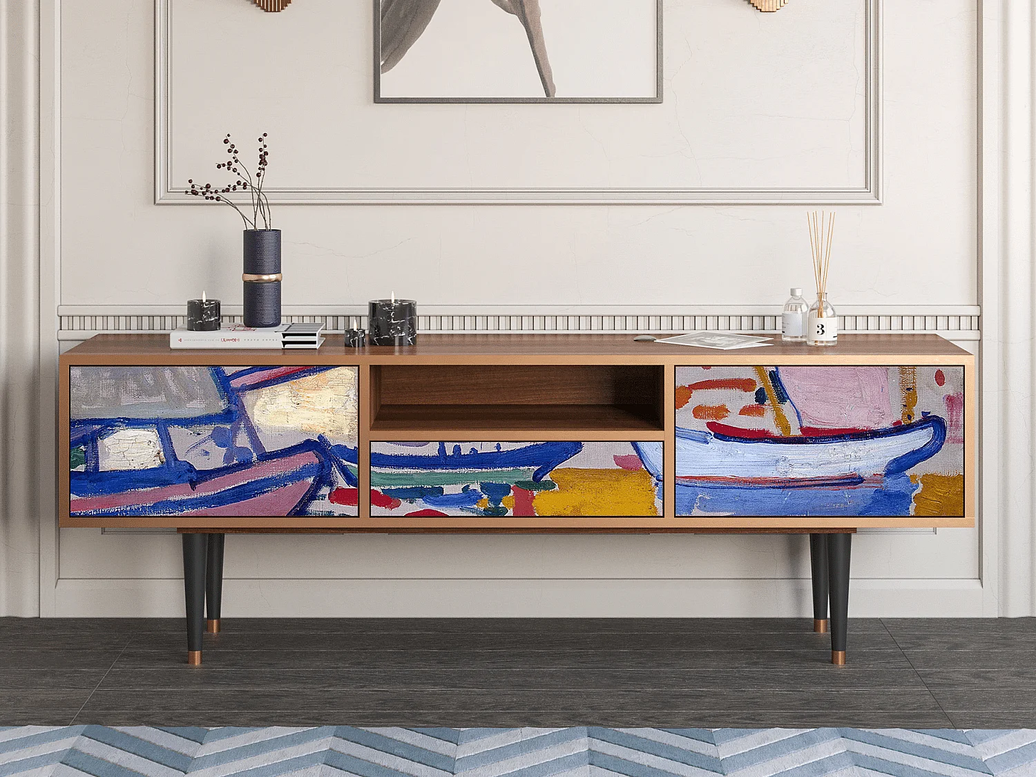 Meuble TV - 170х59х41 cm - T6 - The Port of Collioure , Noyer