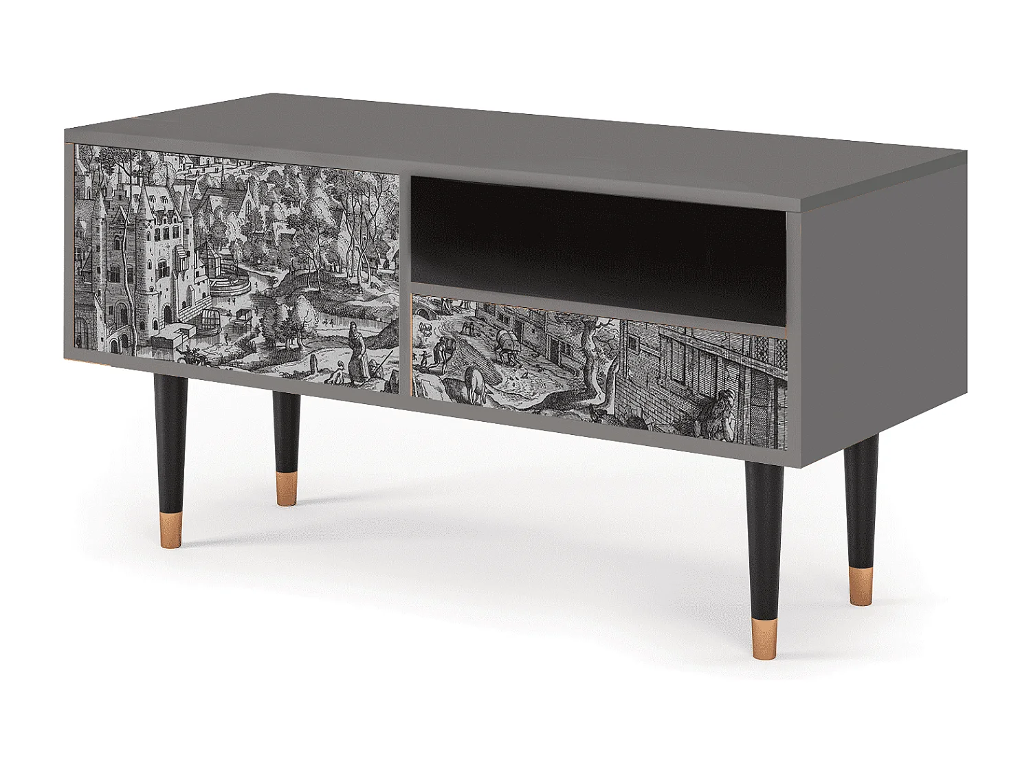 Mueble de TV - 115х59х48 cm - T3 - Bird Dropping, Cinza