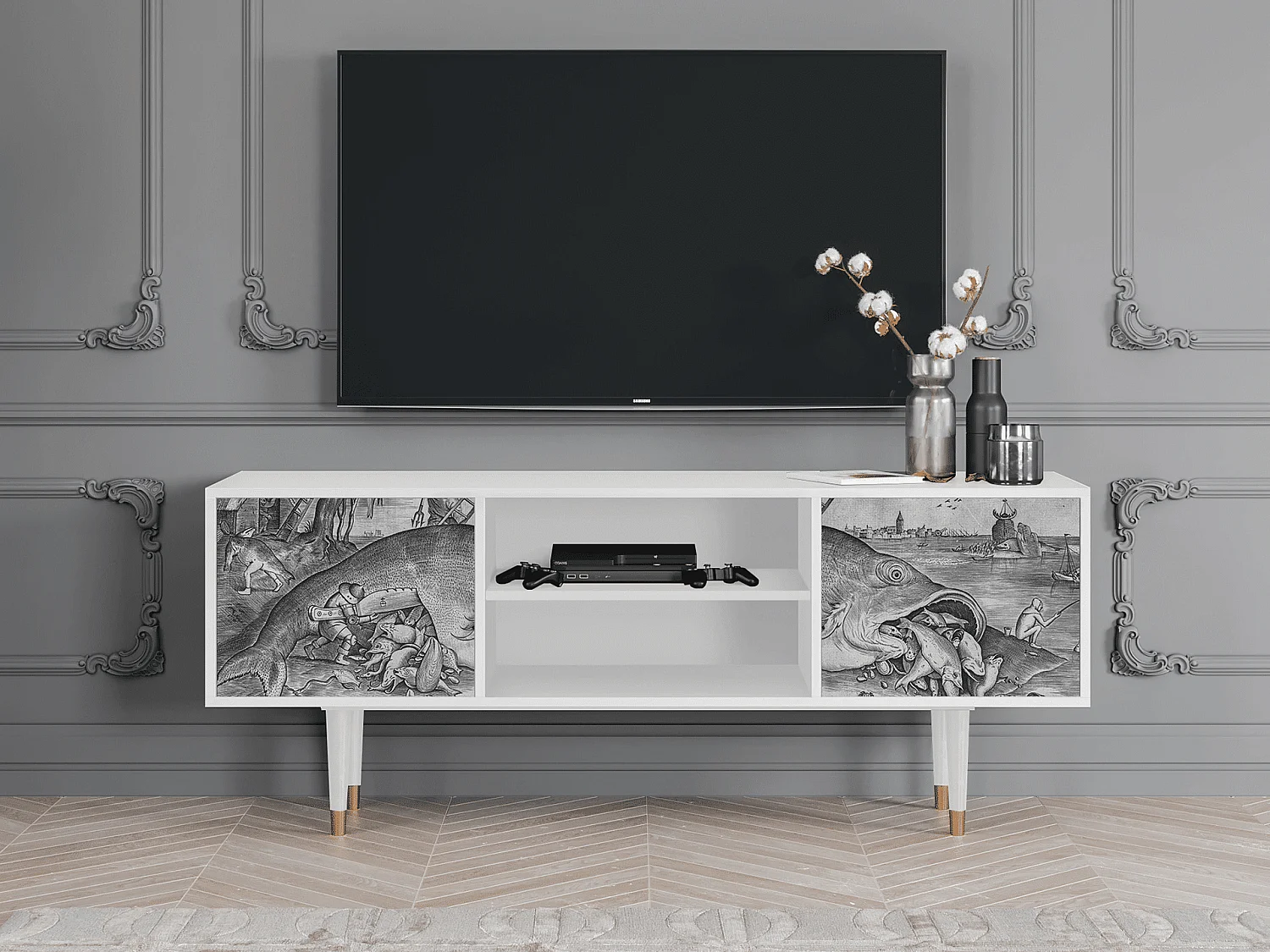 Meuble TV - 170х69х48 cm - T2 - Big Fish Eat Little, Blanc
