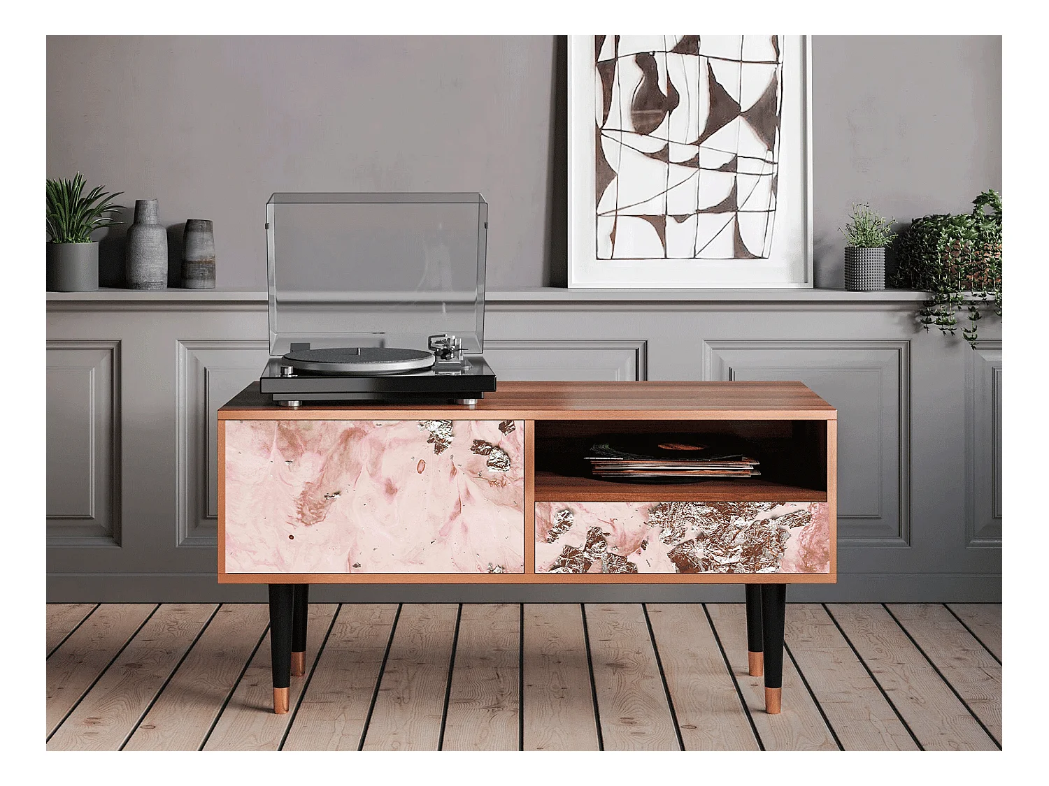 Meuble TV - 115х59х48 cm - T3 - Cotton Candy, Noyer