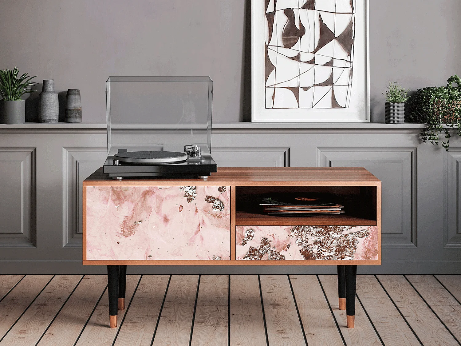 Meuble TV - 115х59х48 cm - T3 - Cotton Candy, Noyer