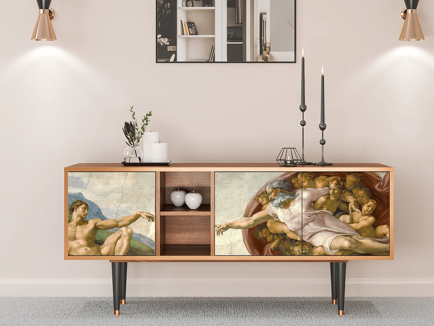 Szafka RTV - 150х69х41 cm - T5 - The Creation of Adam, Orzech