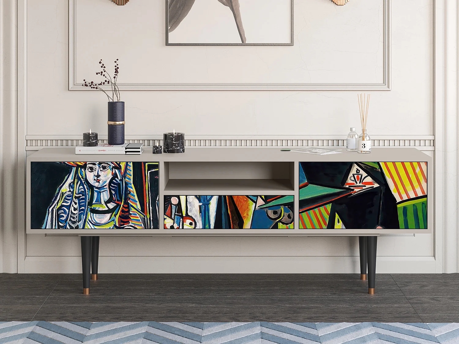 Szafka RTV - 170х59х41 cm - T6 - Women of Algiers, Piaskowy