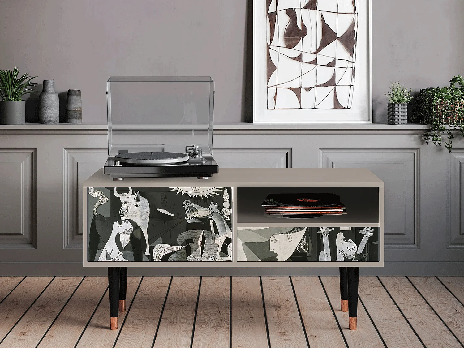 Szafka RTV - 115х59х48 cm - T3 - Guernica by Picasso, Piaskowy